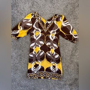 ECI Vibrant Yellow and Brown Long Sleeve Dress